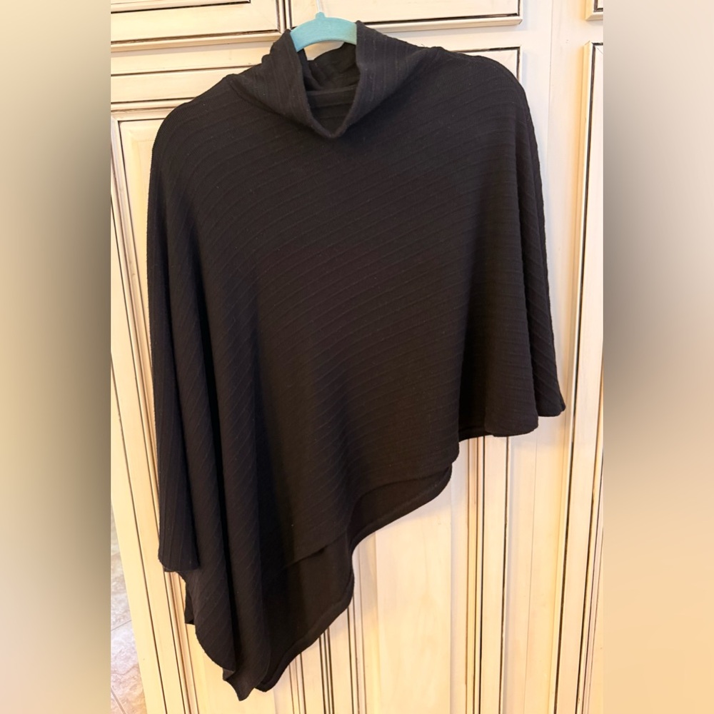 Shalice Noel Black Asymmetric Poncho Cape - Classic Turtleneck